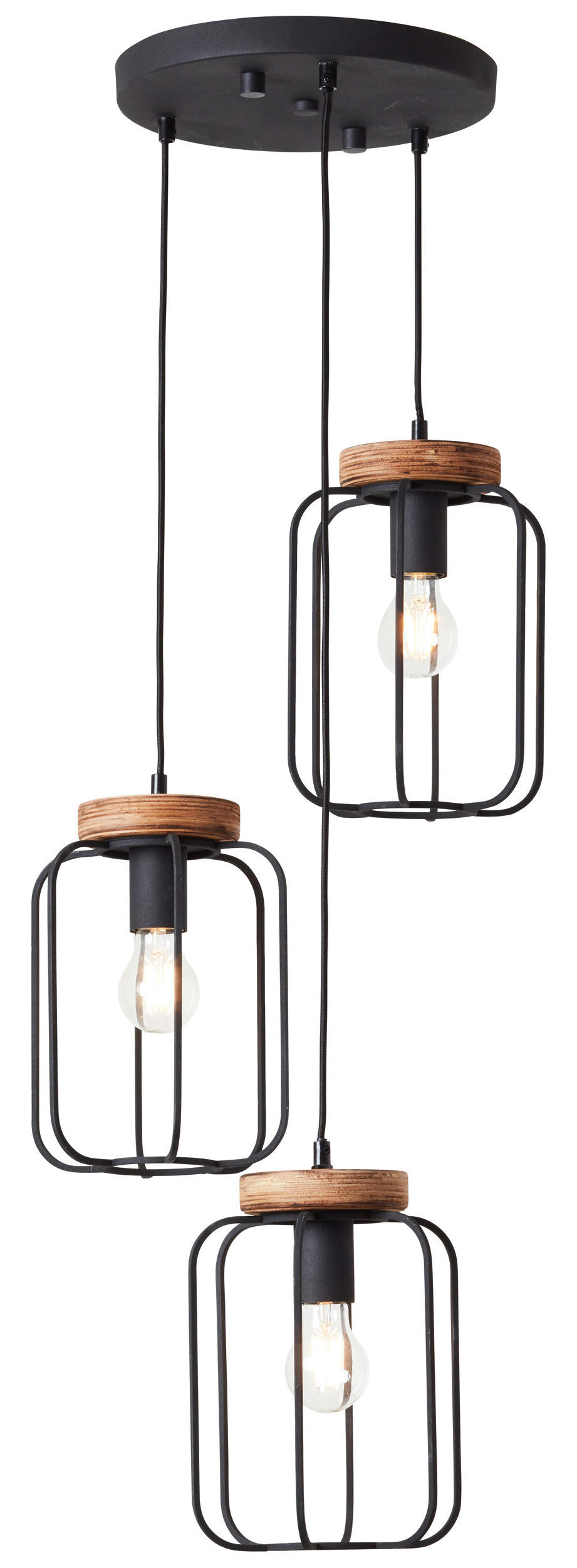 Brilliant Pendelleuchte Tosh 99502/66 natur schwarz Holz Metall B/H/T: ca. 42x165x42 cm E27 3 Brennstellen Pendelleuchte Tosh 99502/66 - natur/schwarz (42,00/165,00/42,00cm) - Brilliant