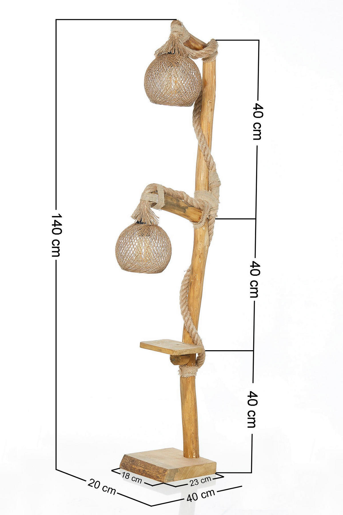 Opviq Stehleuchte natur Holz B/H/T/L/D: ca. 24x140x24x24x24 cm E27 2 Brennstellen Arboretum - natur (24,00/24,00/140,00cm) - Opviq