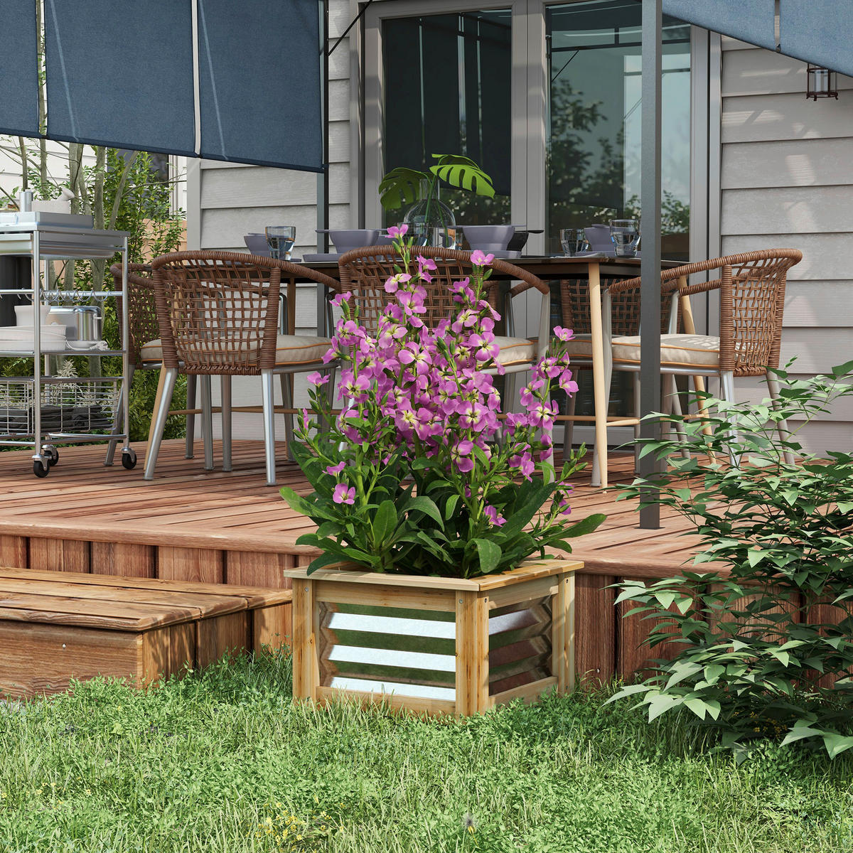 Outsunny Hochbeet silber Metall B/H/L: ca. 45x30x45 cm Hochbeet - natur/silber (45,00/45,00/30,00cm) - Outsunny