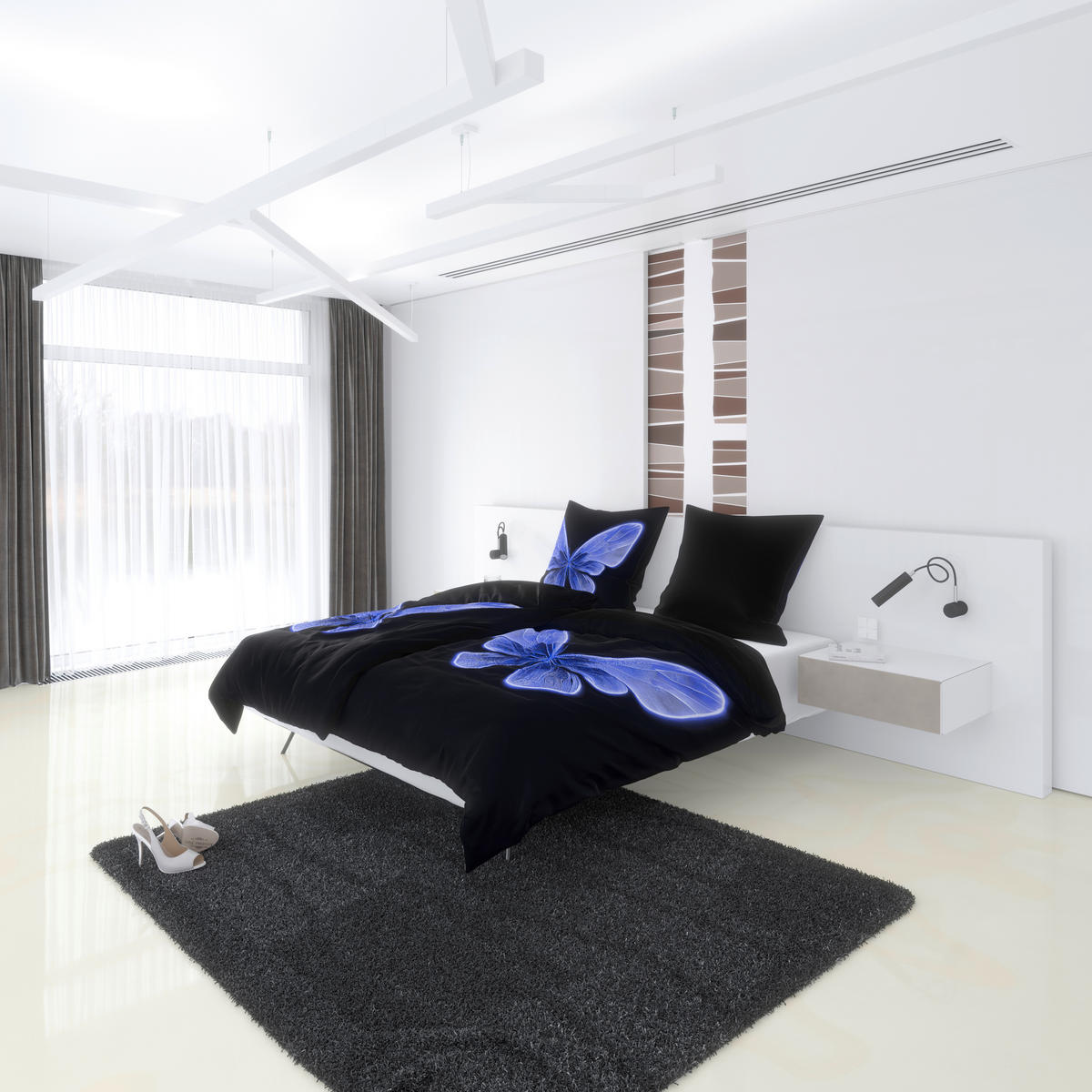 Microfaser Bettwäsche Wendebettwäsche_Microf._Schmetter. - blau/schwarz (135,00/200,00cm) - beau rêve