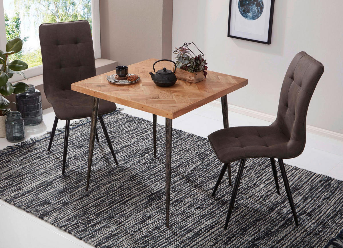 Esstisch natur schwarz pulverbeschichtet B/H/T: ca. 80x72x80 cm Esszimmertisch - natur/schwarz (80,00/72,00/80,00cm) - Wohnling