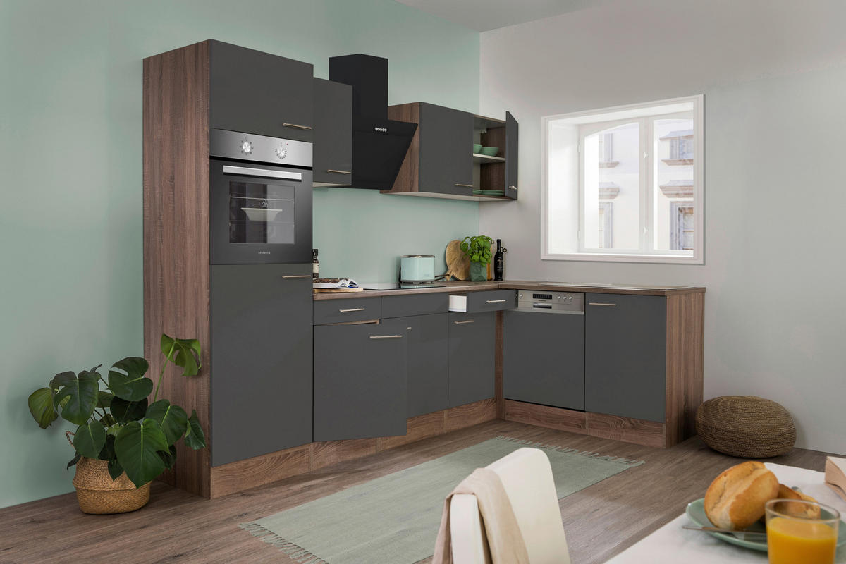 Respekta Winkelküche KBL280EYGS grau B/H/T: ca. 280x205x172 cm KBL280EYGS - Eiche/grau (280,00/205,00/172,00cm) - Respekta