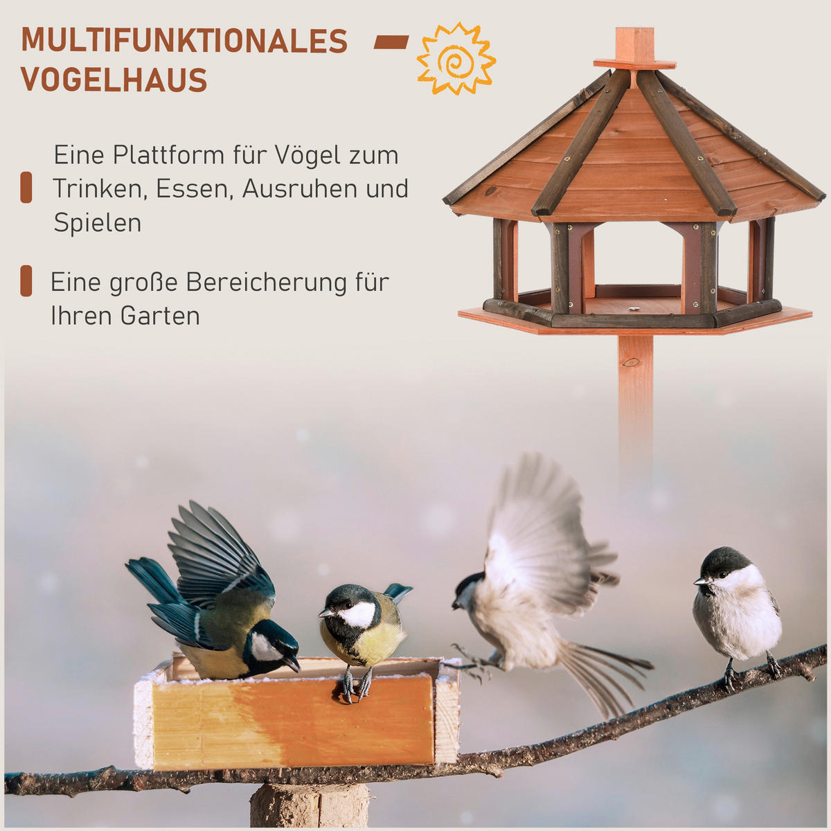 PawHut Vogelhaus natur Holz B/H/L: ca. 52x130x52 cm Vogelhaus - natur (52,00/52,00/130,00cm) - PawHut