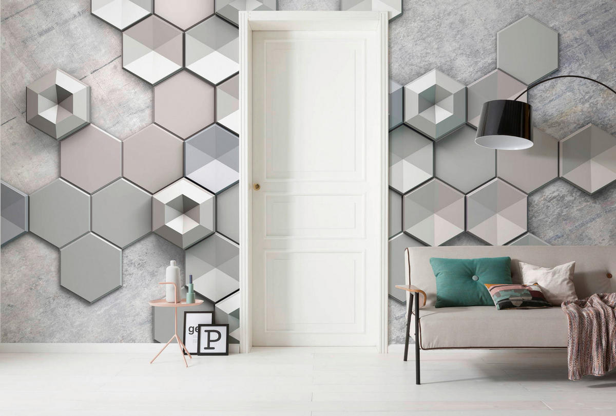 Komar Fototapete Hexagon Concrete B/L: ca. 400x250 cm Hexagon Concrete - (400,00/250,00cm) - Komar
