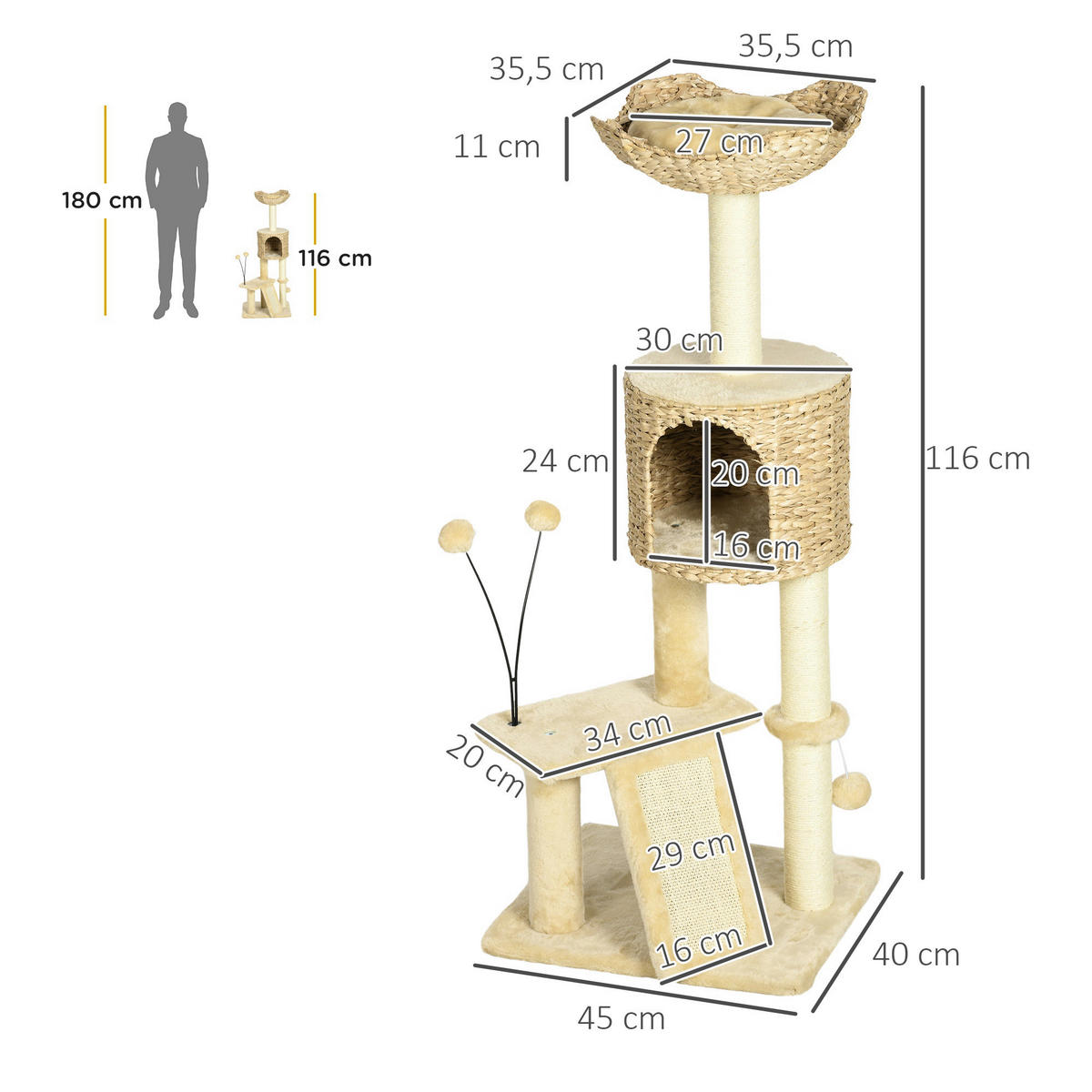 PawHut Kratzbaum beige Spanplatte B/H/L: ca. 40x116x45 cm Kratzbaum - beige (45,00/40,00/116,00cm) - PawHut