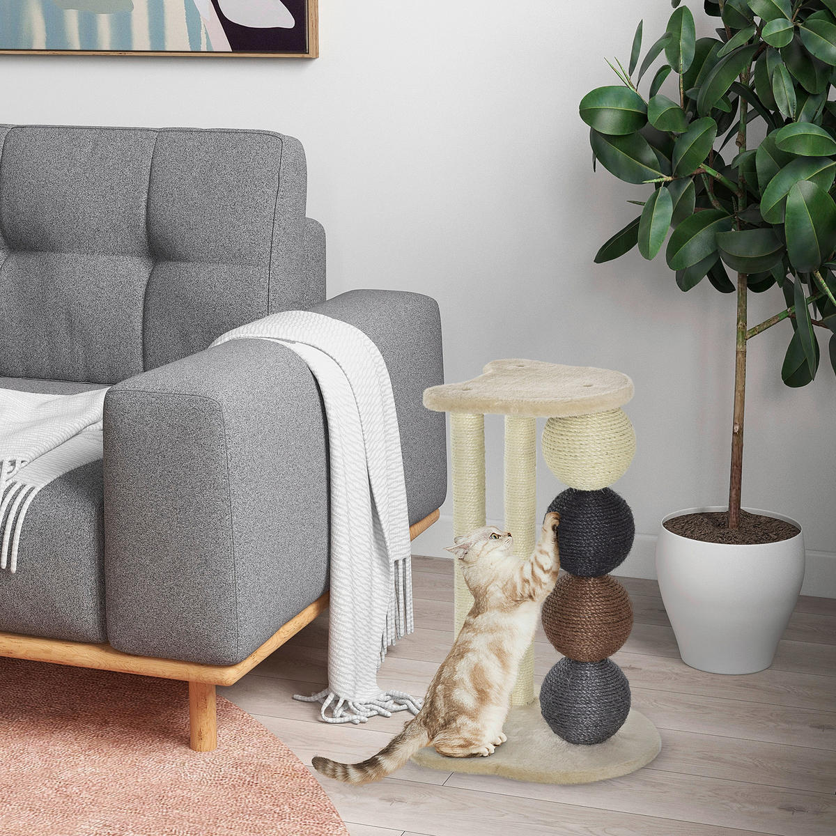 PawHut Kratzbaum beige Polyester B/H/L: ca. 38x64x38 cm Kratzbaum - beige (38,00/38,00/64,00cm) - PawHut