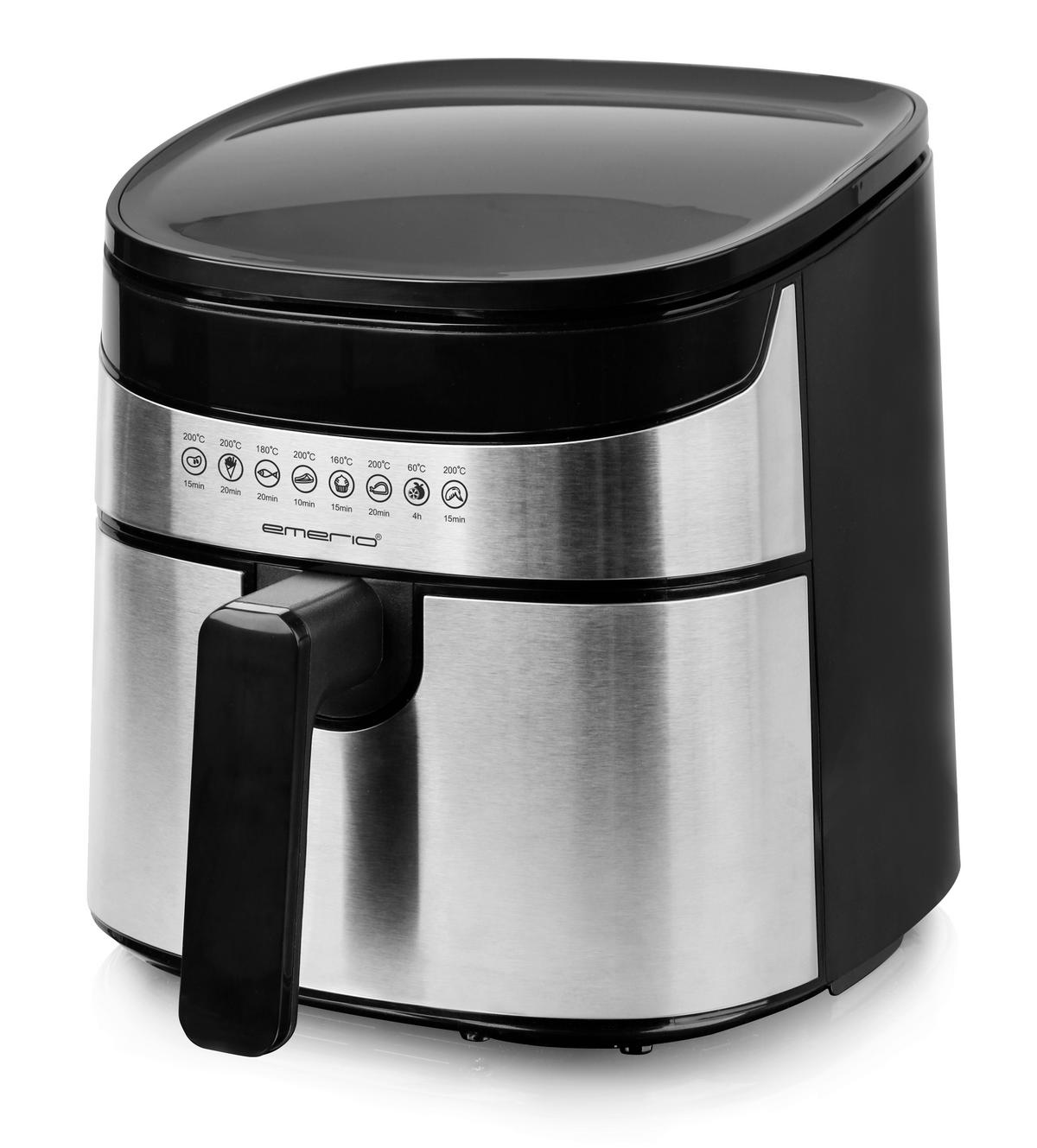 Emerio Heißluftfritteuse AF-129084 silber Edelstahl B/H/T: ca. 25x27x34 cm ca. 4,5 l Heißluftfritteuse AF-129084 - schwarz/silber (25,00/27,00/34,00cm) - Emerio