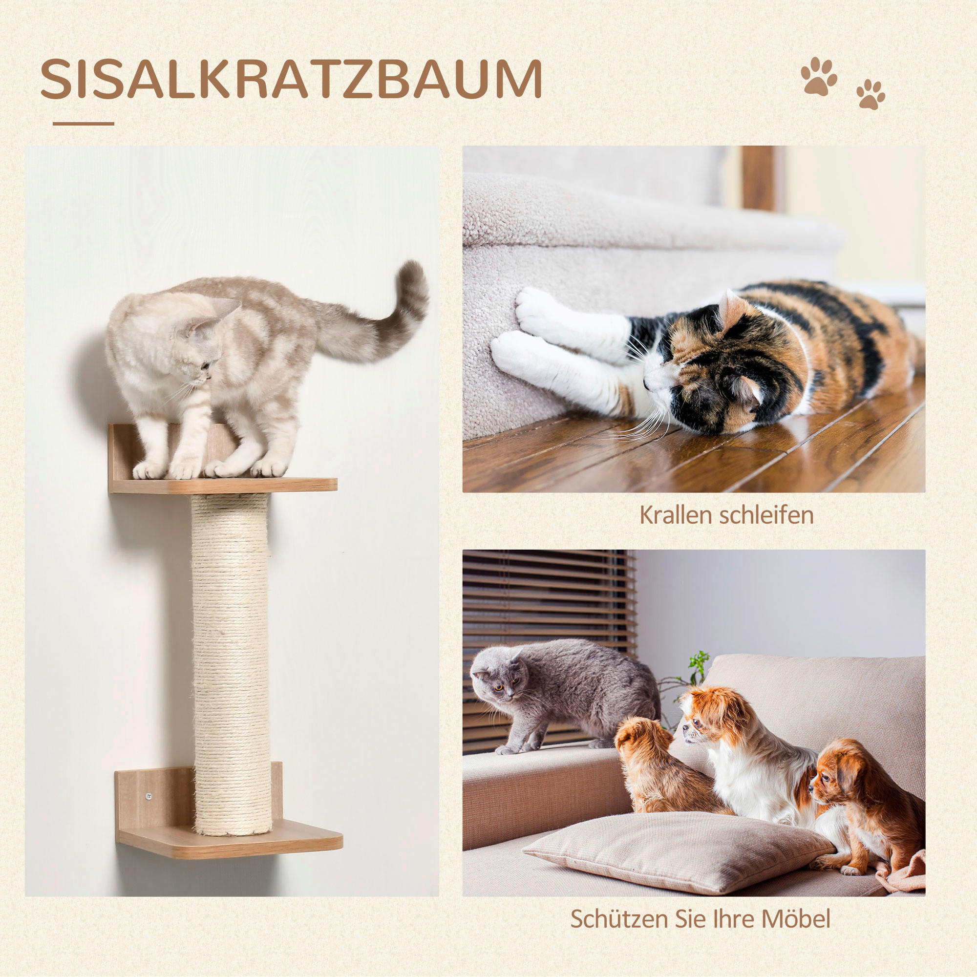 PawHut Katzen-Zubehör braun Polypropylen B/H/L: ca. 25,5x100x17,5 cm Katzenkletterwand - braun (17,50/25,50/100,00cm) - PawHut