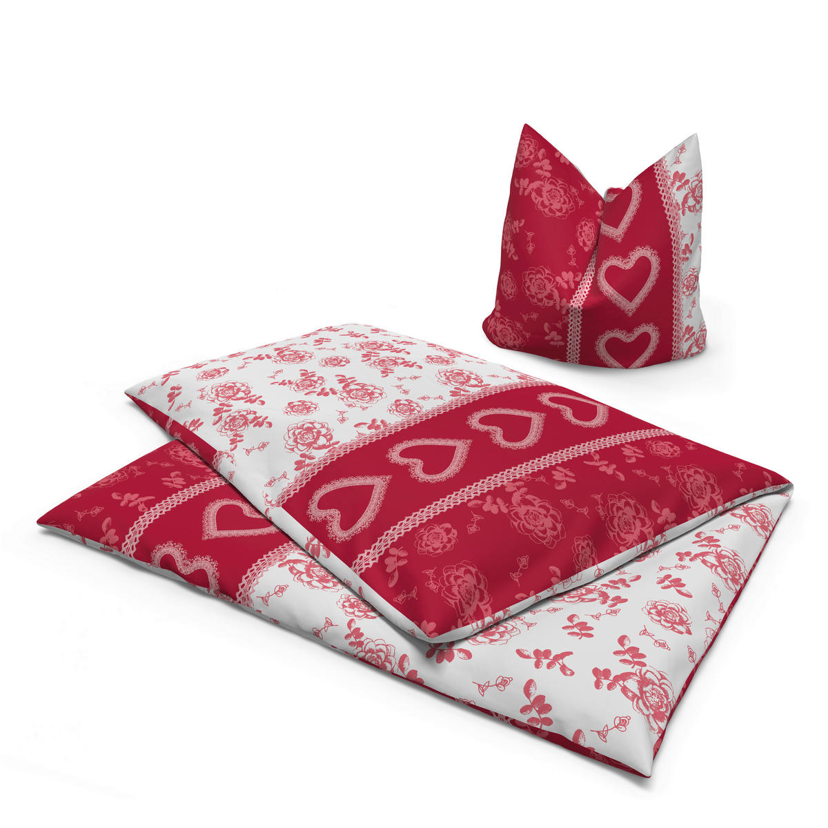 Baumwoll Bettwäsche Cotton touch Bettwäsche_Cotton-Touch Rose - weiß/rot (135,00/200,00cm) - Sensation