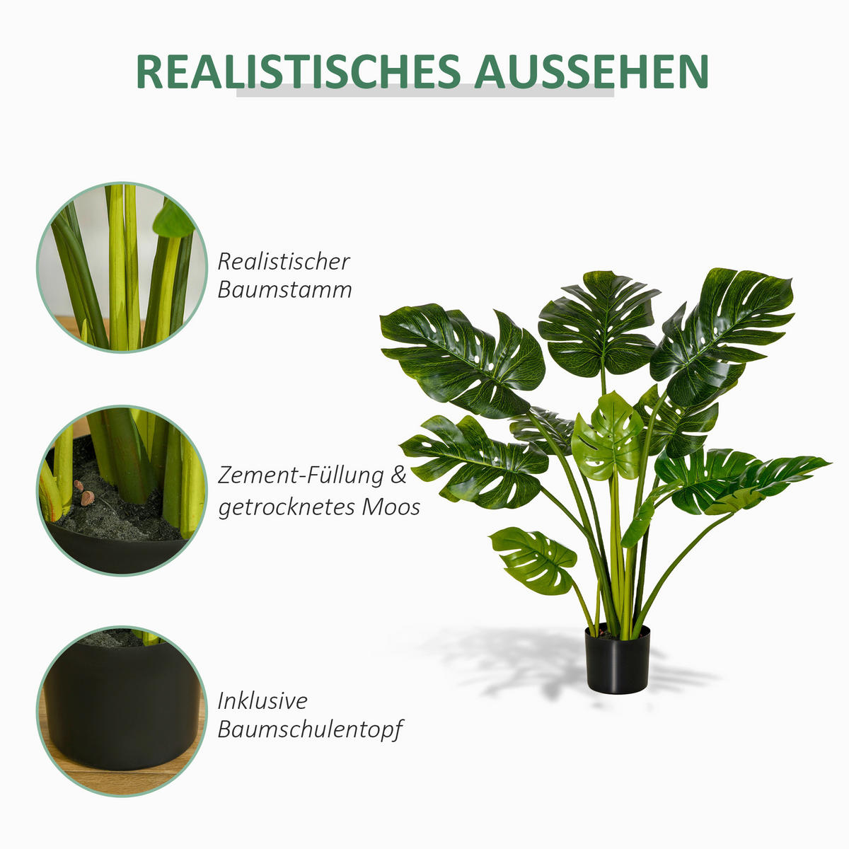 HOMCOM Kunstpflanze grün Polypropylen B/H/L: ca. 17x17x110 cm künstliche_Pflanze - schwarz/grün (110,00/17,00/17,00cm) - HOMCOM
