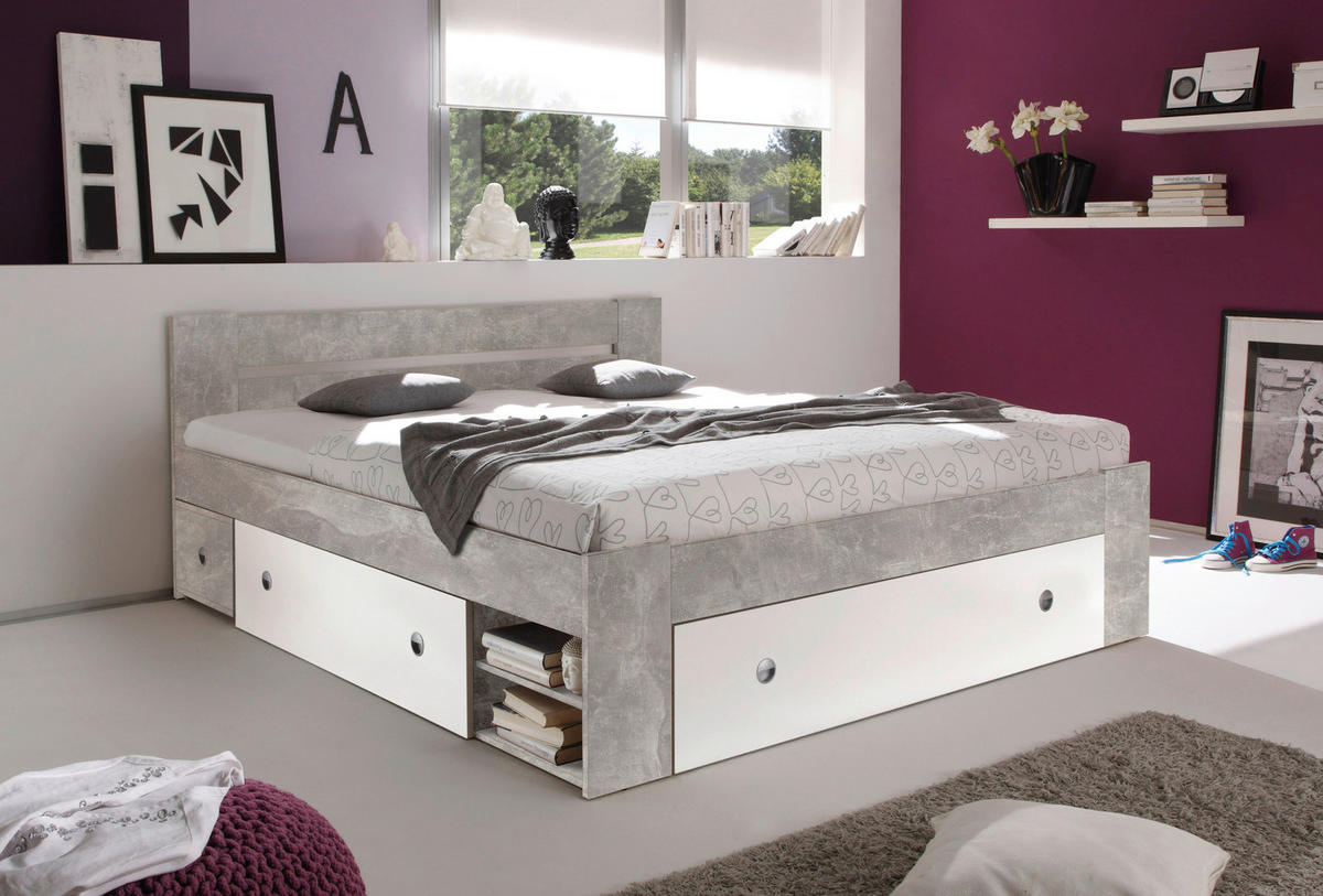 Funktionsbett Stefan Beton Optik weiß Liegefläche B/L: ca. 140x200 cm Stefan - Beton/weiß (145,00/86,00/204,00cm)