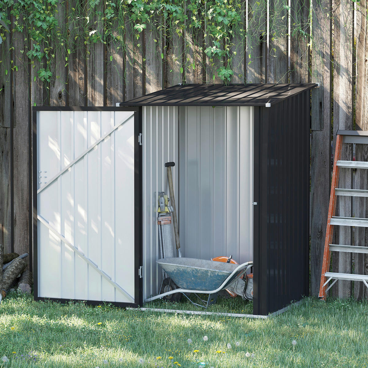 Outsunny Gerätehaus mit Pultdach dunkelgrau B/H/L: ca. 103x160x100 cm Gerätehaus_mit_Pultdach - dunkelgrau (100,00/103,00/160,00cm) - Outsunny