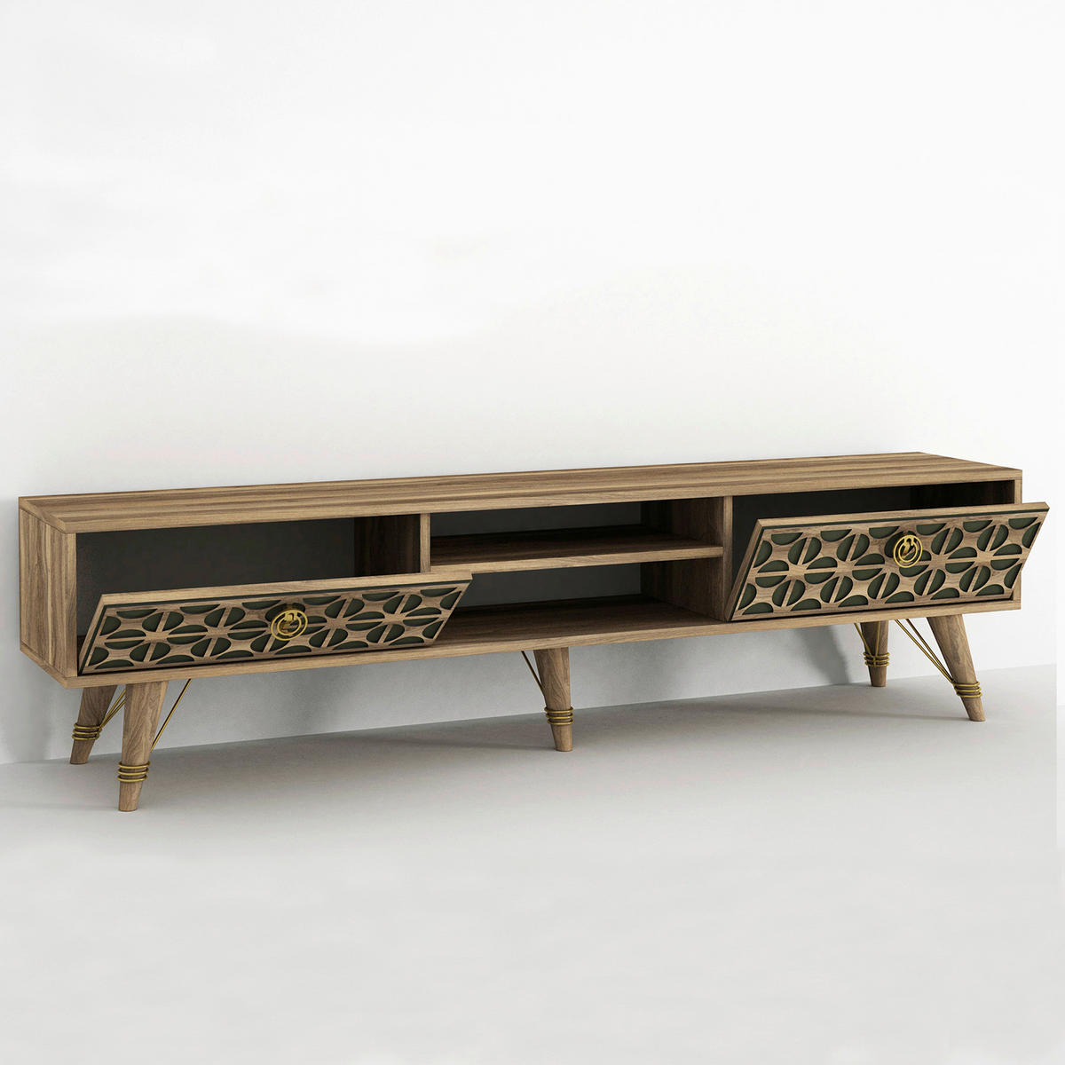 TV-Lowboard Valente walnuss Nachbildung dunkelgrün B/H/T: ca. 180x46,2x29,5 cm Valente - walnuss/dunkelgrün (180,00/46,20/29,50cm) - moebel17