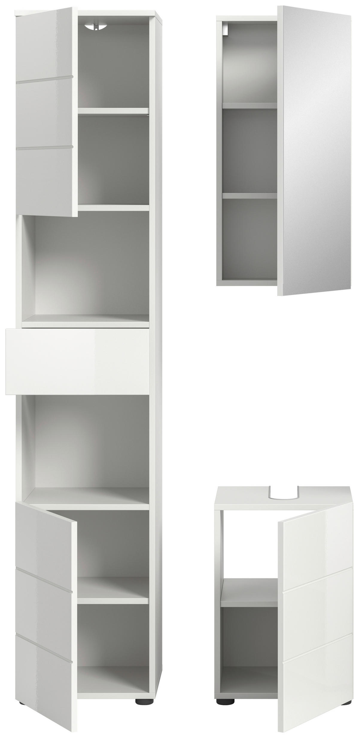 Badezimmer-Set VIRA weiß weiß Hochglanz B/H/T: ca. 91x190x34 cm VIRA - weiß (91,00/190,00/34,00cm) - xonox.home