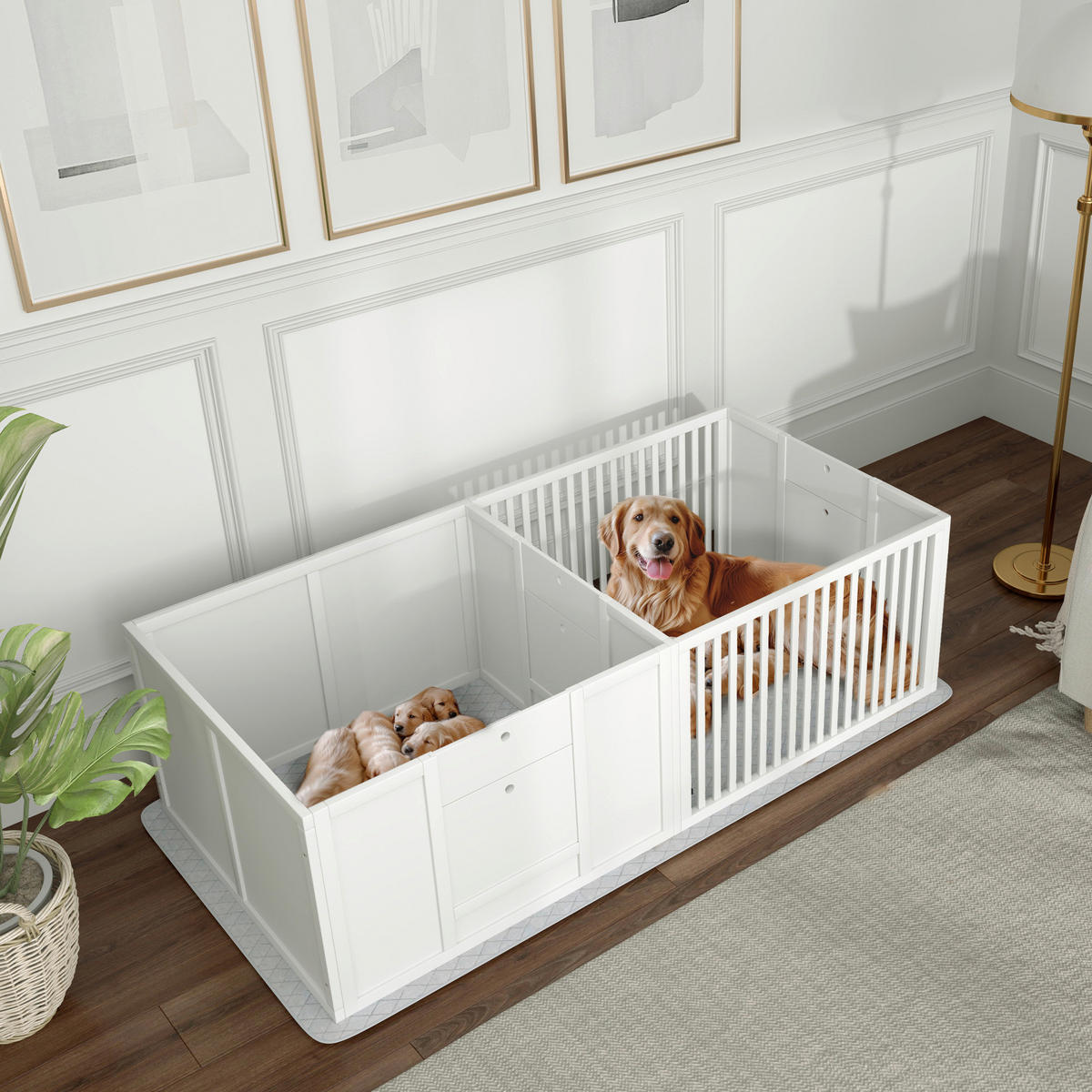 PawHut Welpen-Wurfkiste weiß MDF B/H/L: ca. 80x50x166 cm Welpen-Wurfkiste - weiß (166,00/80,00/50,00cm) - PawHut