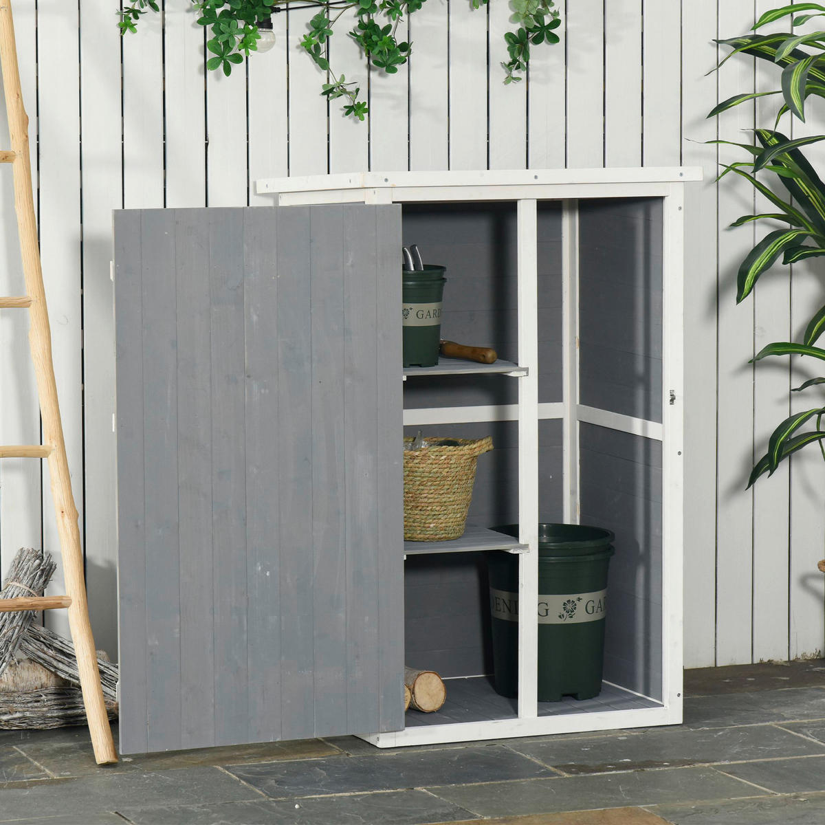 Outsunny Gartenhaus weiß B/H/L: ca. 56x115x75 cm Gartenhaus - weiß/schwarz (75,00/56,00/115,00cm) - Outsunny