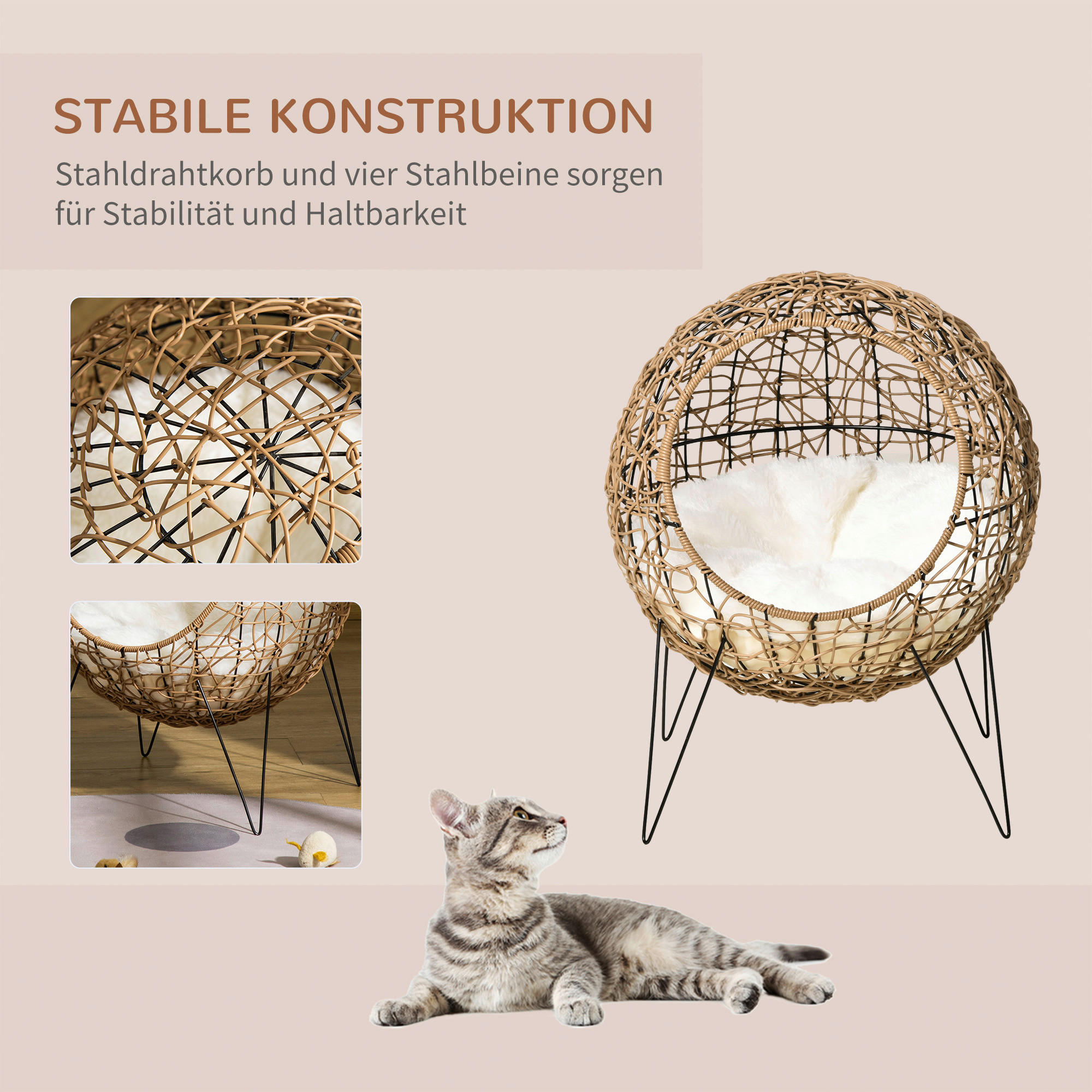 PawHut Katzenhaus natur Kunststoff B/H/L: ca. 45x57x45 cm Katzenhaus - natur (45,00/45,00/57,00cm) - PawHut