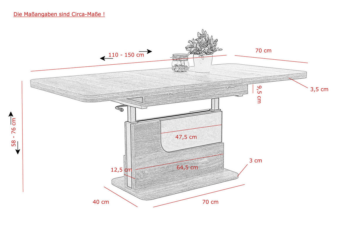 Couchtisch Herbert Eiche Artisan Nachbildung anthrazit B/H/T: ca. 110x58x70 cm Herbert - Eiche/anthrazit (110,00/58,00/70,00cm) - Hela