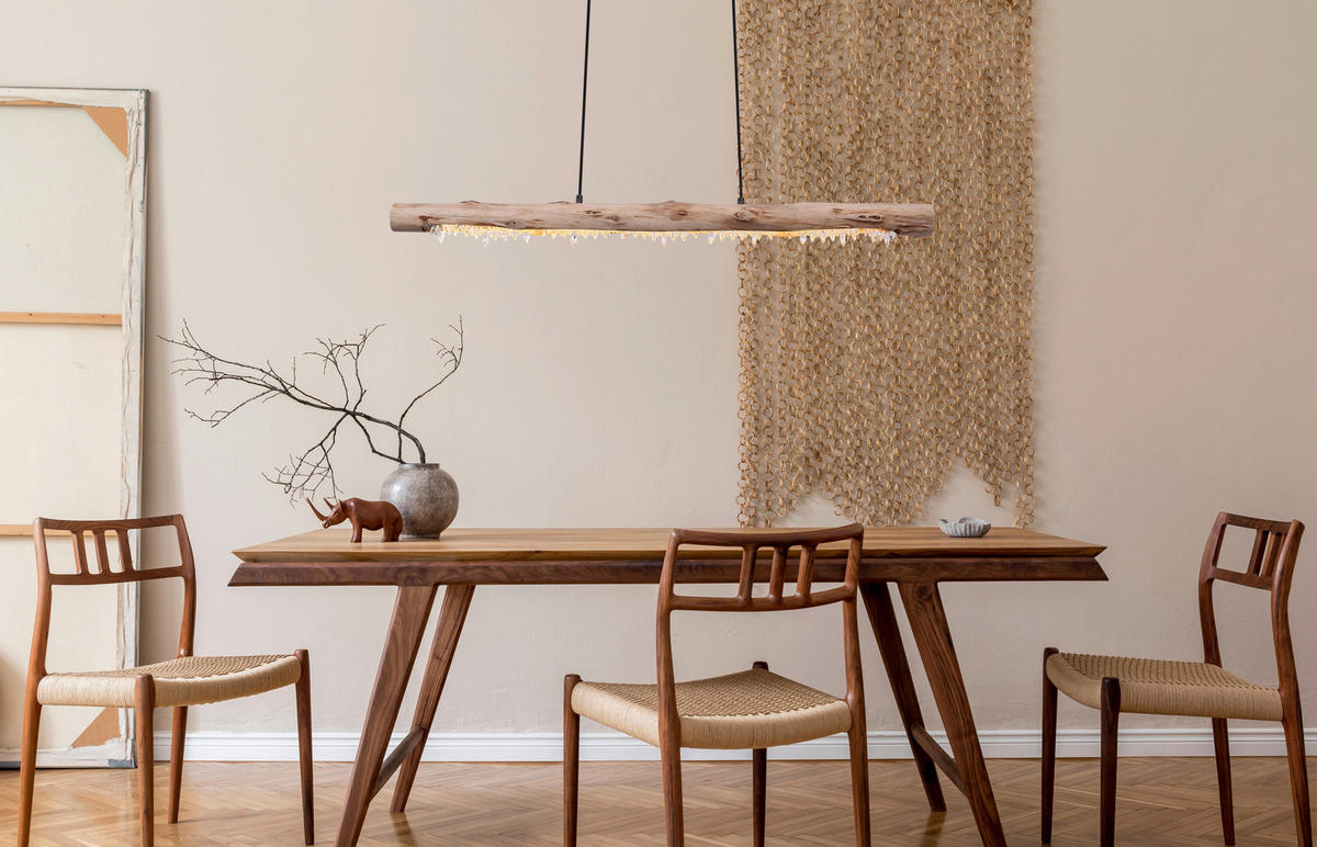 GLOBO Pendelleuchte FELICITAS 15354-15 natur schwarz Holz Metall B/H/T: ca. 100x150x8 cm LED-Pendelleuchte_Felicitas - natur/schwarz (100,00/150,00/8,00cm) - GLOBO