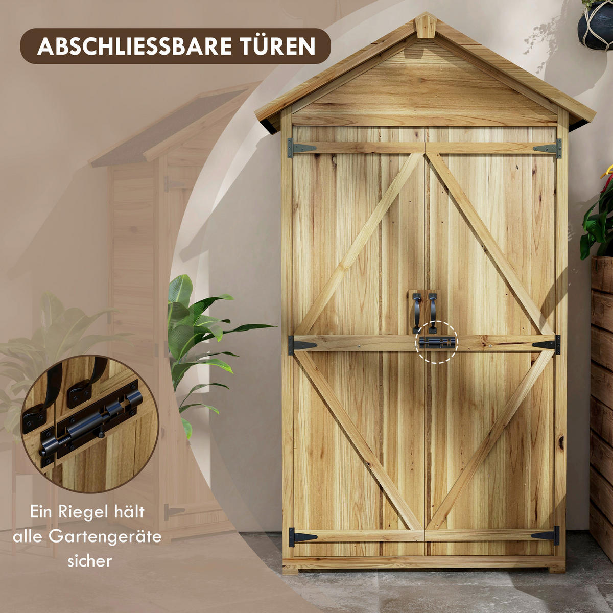 Outsunny Gartenschrank natur Holz B/H/L: ca. 54x177x102 cm Gartenschrank - natur (102,00/54,00/177,00cm) - Outsunny