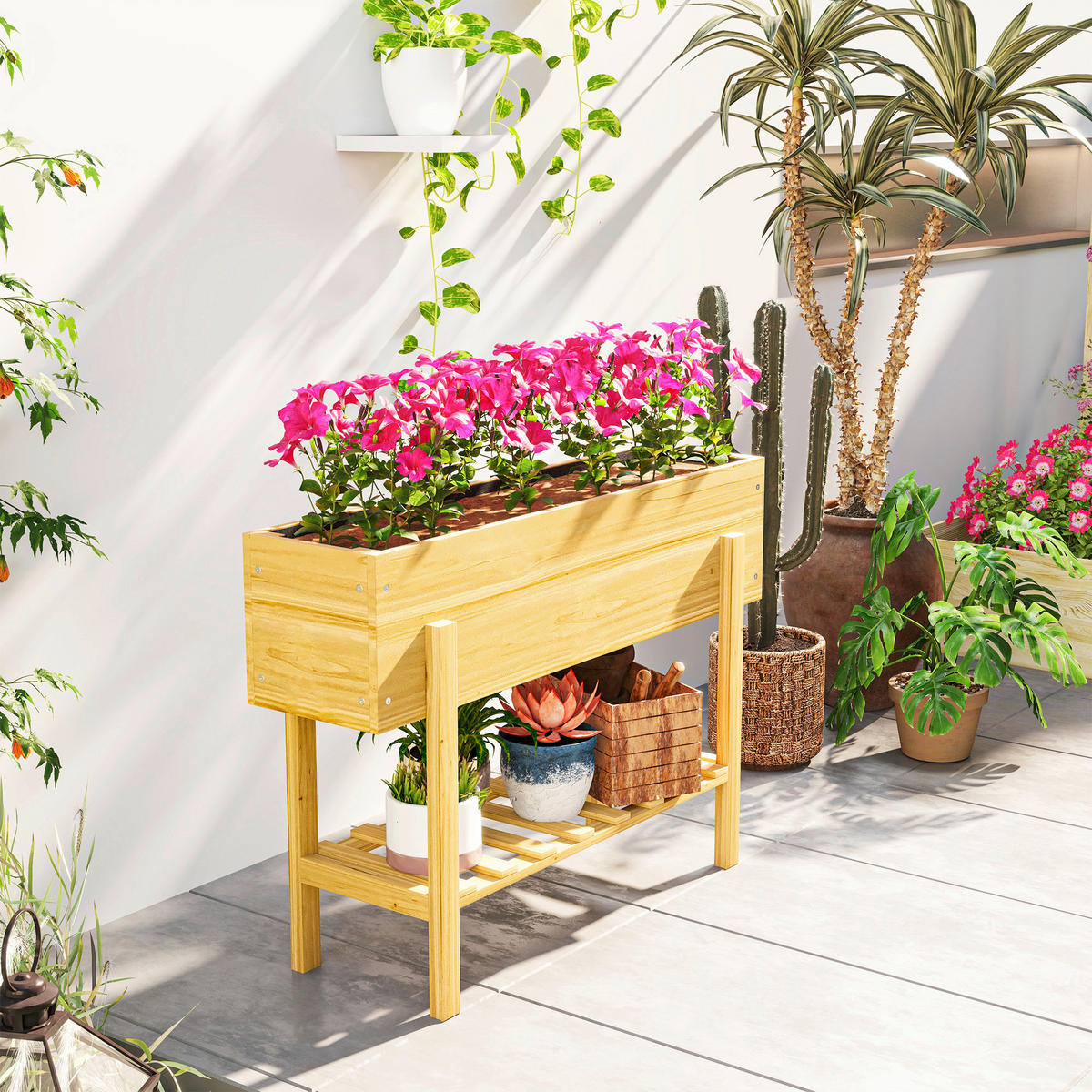 Outsunny Hochbeet natur B/H/L: ca. 30x70,5x100 cm Hochbeet - natur (100,00/30,00/70,50cm) - Outsunny