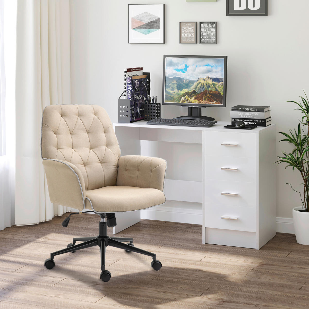 Drehstuhl 921-103BN beige 921-103BN - beige (66,00/89,50/69,00cm) - Vinsetto