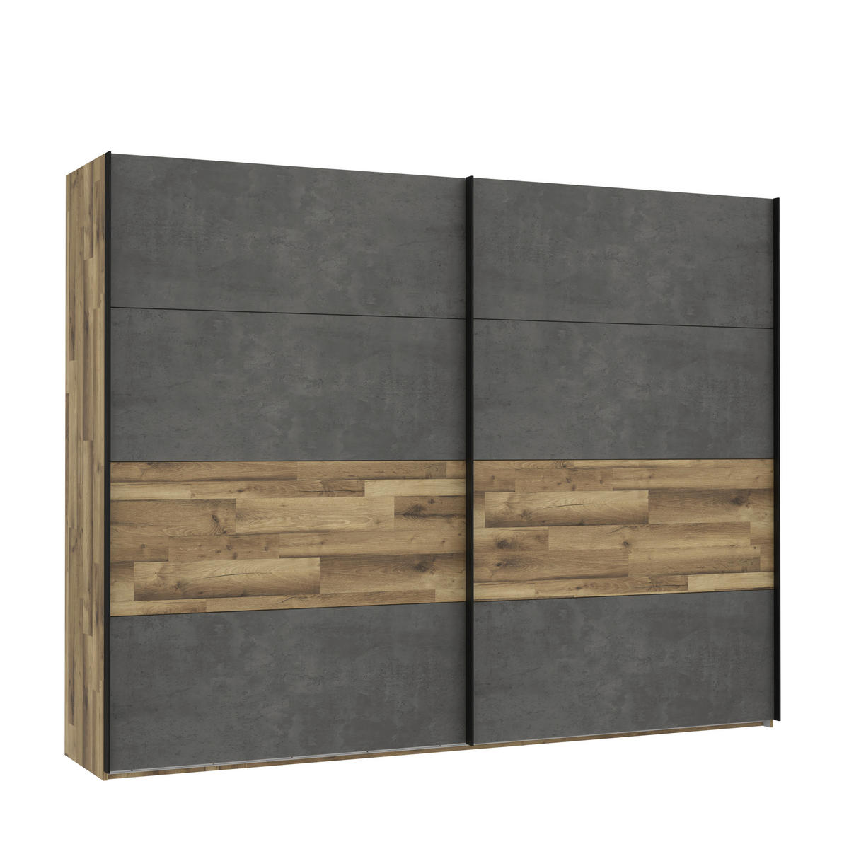 Schwebetürenschrank  Stabeiche Nachbildung dunkelgrau Beton Optik B/H/T: ca. 270x211x61 cm Ricciano_Schwebetürenschrank - dunkelgrau (270,00/211,00/61,00cm)
