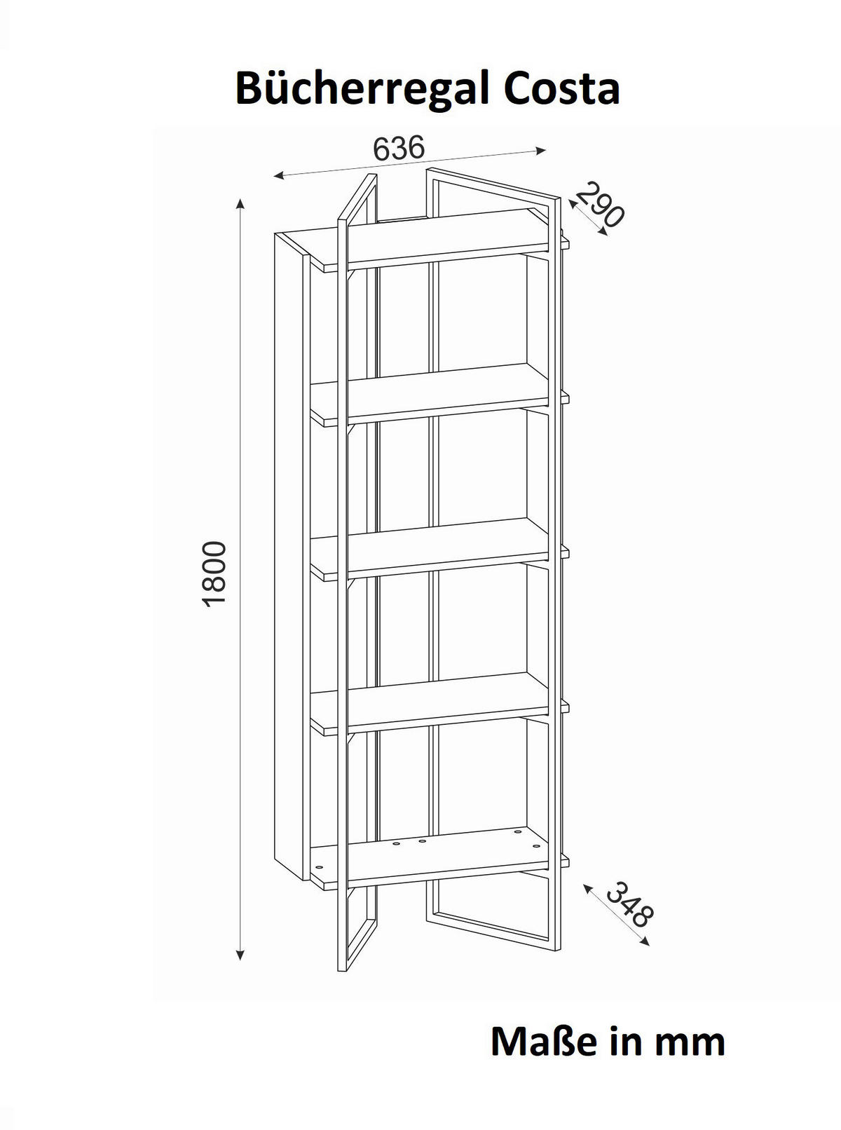 Regal Costa Eiche Nachbildung B/H/T: ca. 64x100x35 cm Costa - Eiche (64,00/100,00/35,00cm) - moebel17