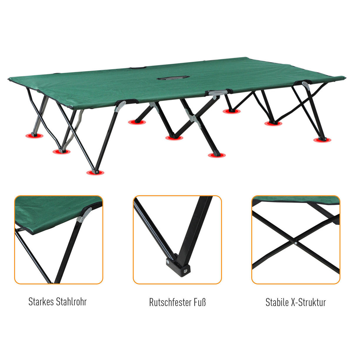 Outsunny Campingartikel B/H/L: ca. 125x193x40 cm Feldbett - schwarz/grün (40,00/125,00/193,00cm) - Outsunny