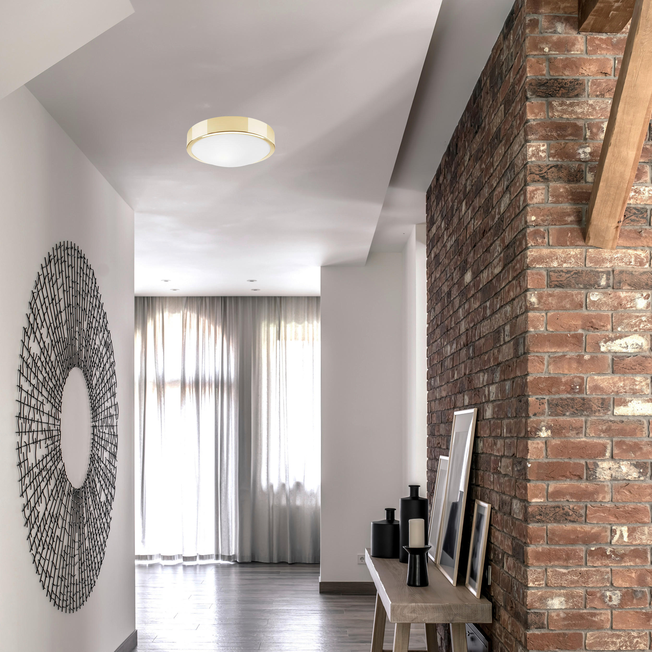 Thumbnail - Lamkur Deckenleuchte gold Glas Stahl B/H/L: ca. 27x8x27 cm E27 1 Brennstellen