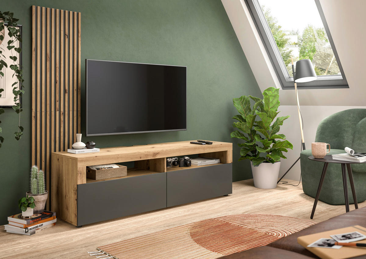 TV-Lowboard Okai anthrazit Eiche Artisan Nachbildung B/H/T: ca. 160x90x45 cm Okai - Eiche/anthrazit (160,00/90,00/45,00cm)