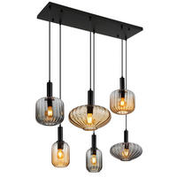 GLOBO Pendelleuchte schwarz Rauch amber Metall Glas PVC B/H/L: ca. 47x150x100 cm E27 6 Brennstellen VALLETTA - schwarz/amber (100,00/47,00/150,00cm) - GLOBO
