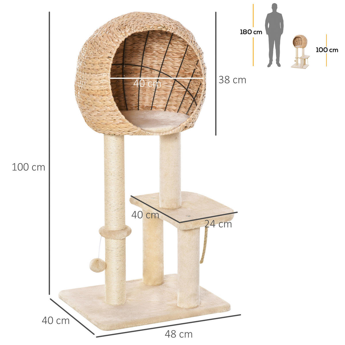 PawHut Kratzbaum beige Polypropylen B/H/L: ca. 40x48x100 cm Kratzbaum - beige (100,00/40,00/48,00cm) - PawHut
