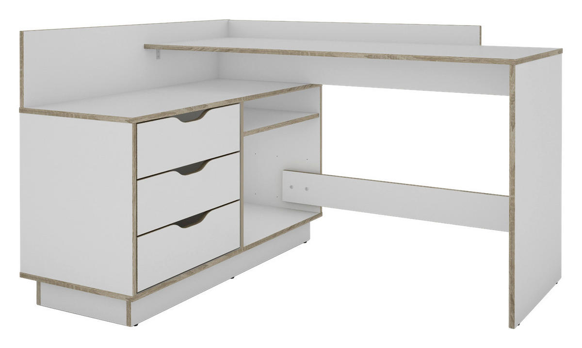 Schreibtisch BELFAST weiß Eiche Sonoma Nachbildung B/H/T: ca. 129x83,5x105 cm BELFAST - Eiche/weiß (129,00/83,50/105,00cm) - byLIVING