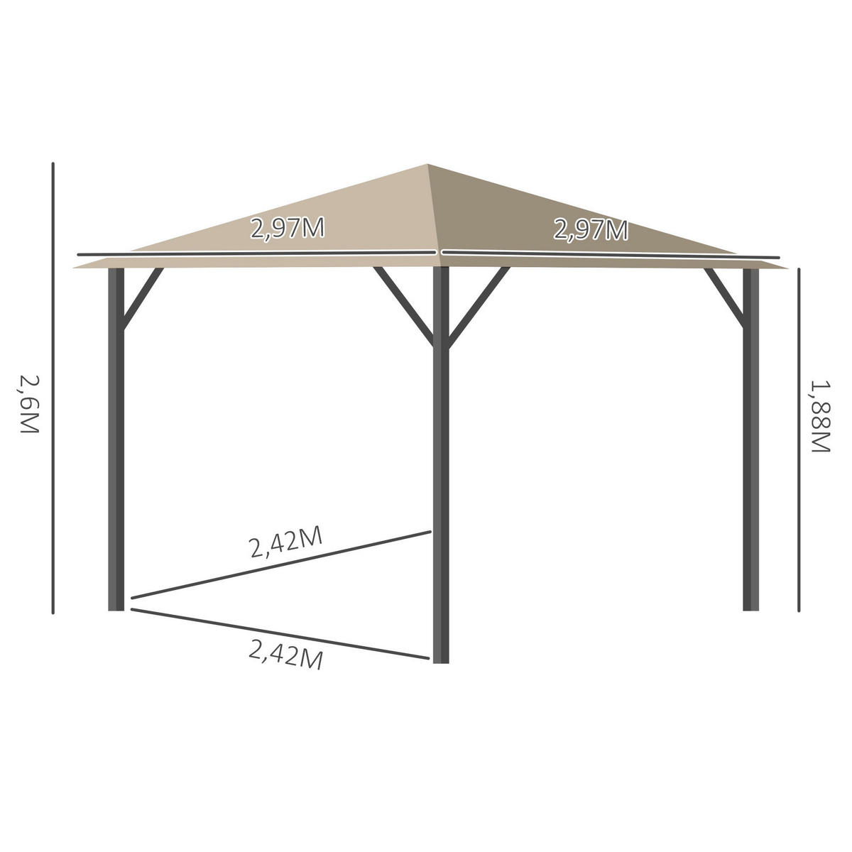 Outsunny Pavillon khaki Aluminium B/H/L: ca. 297x260x297 cm Pavillon - khaki (297,00/297,00/260,00cm) - Outsunny