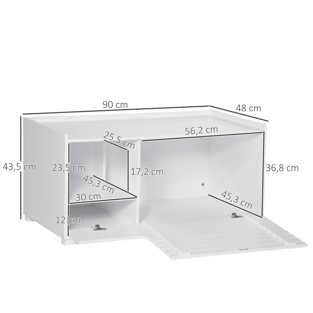 PawHut Katzen-Zubehör weiß Edelstahl B/H/L: ca. 48x90x43,5 cm Katzentoilett - weiß (43,50/48,00/90,00cm) - PawHut
