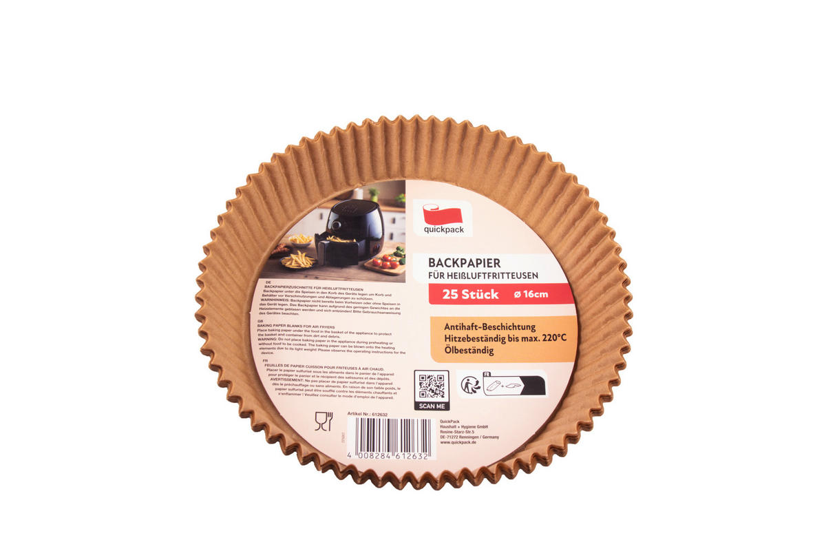Quickpack Backpapier H/D: ca. 4,5x16 cm Backpapier_Heißluftfritteuse 25Stck - (16,00/4,50cm) - Quickpack