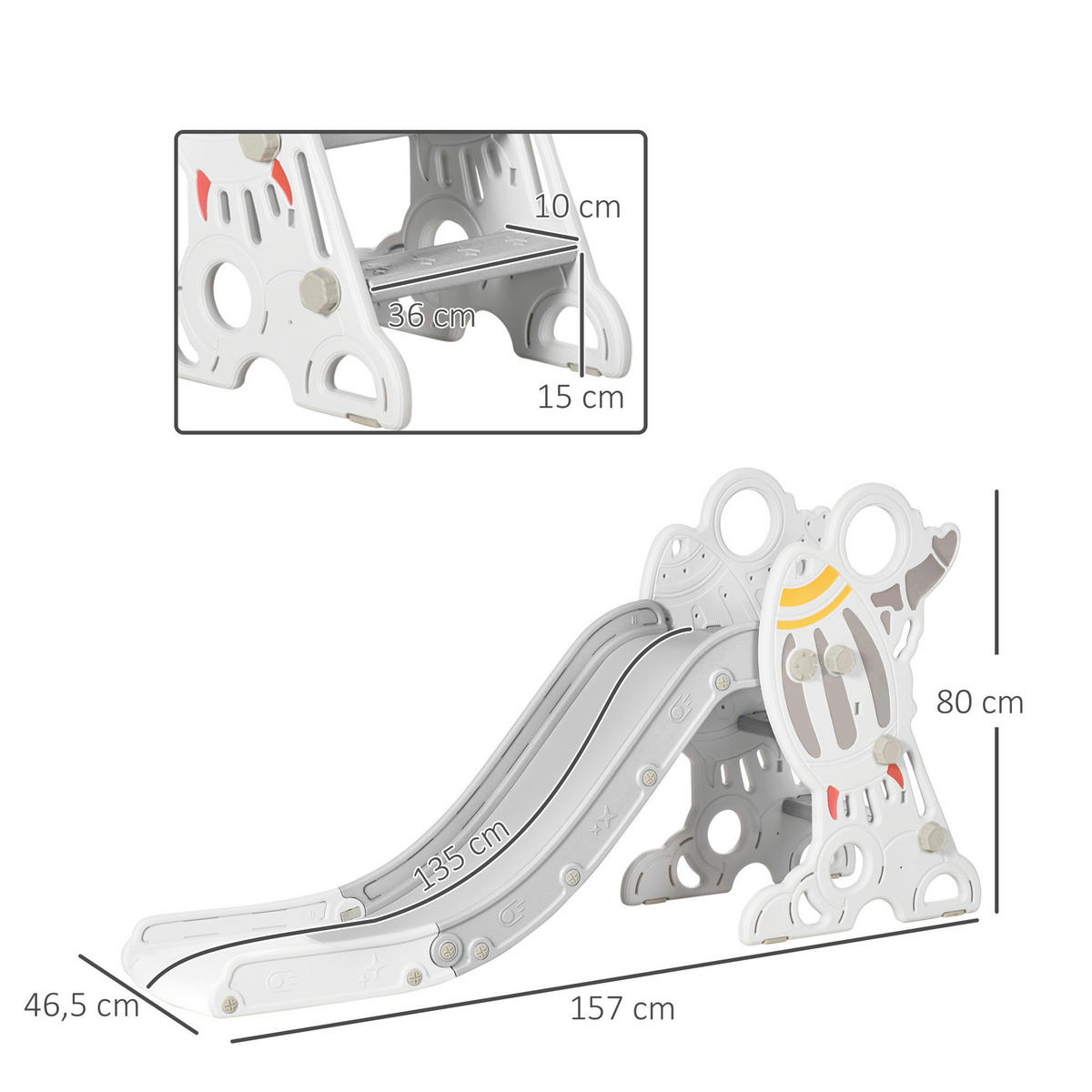 AIYAPLAY Outdoor-Spielzeug grau B/H/L: ca. 46,5x157x80 cm Kinderrutsche - grau (80,00/46,50/157,00cm) - AIYAPLAY