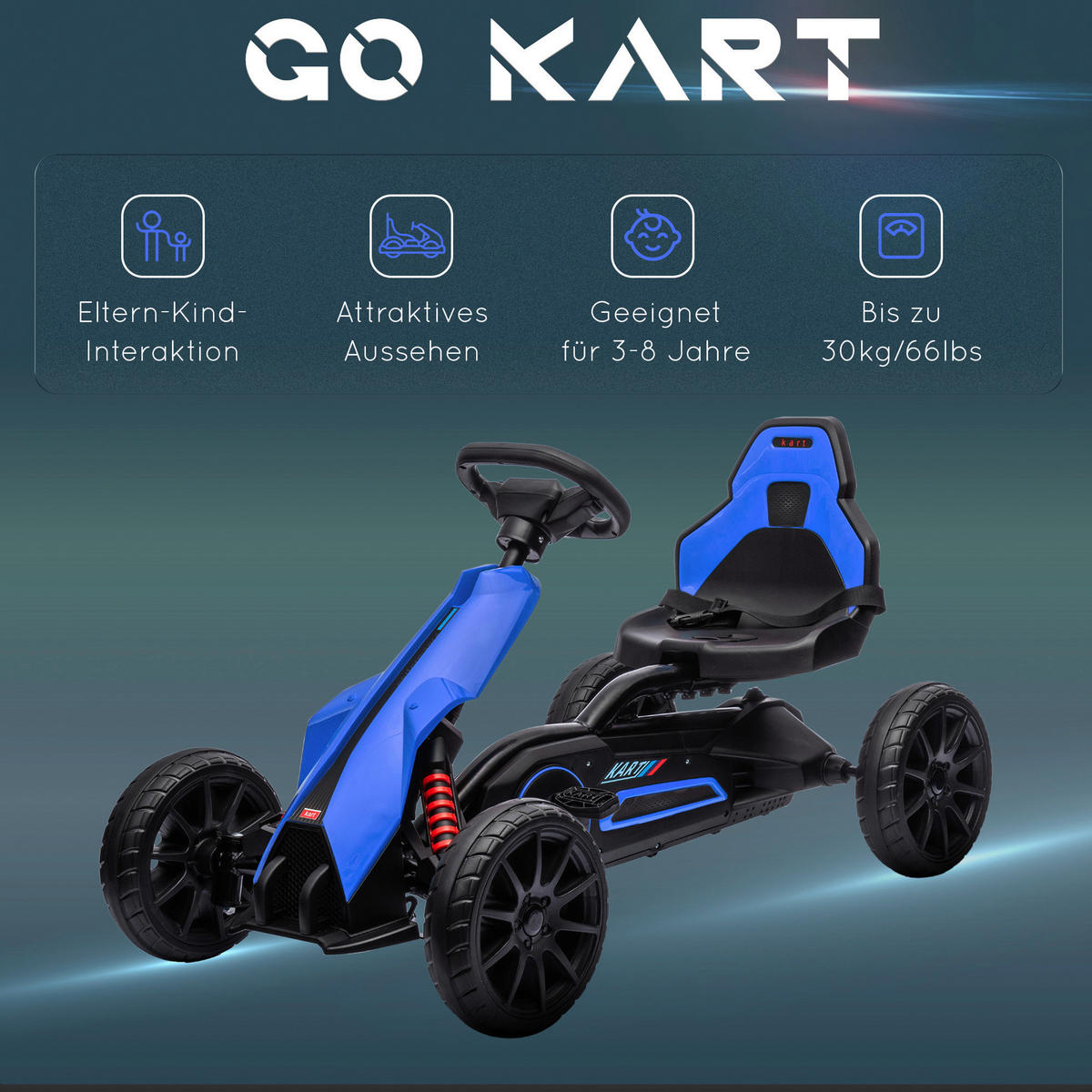 HOMCOM Go Kart blau B/H/L: ca. 58x58,5x100 cm Go Kart - blau (100,00/58,00/58,50cm) - HOMCOM