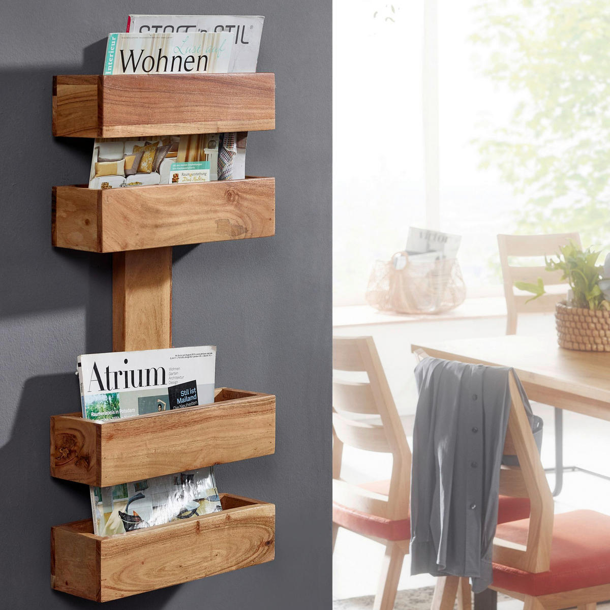Zeitungsständer natur Akazie B/H/T: ca. 30x72x10 cm Zeitungsständer - natur (30,00/72,00/10,00cm) - Wohnling