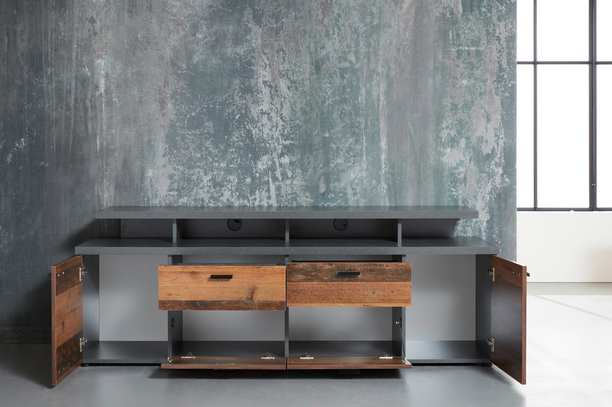 TV-Lowboard Mood Old Wood Nachbildung Beton dunkel Optik B/H/T: ca. 180x65x44 cm Mood - (180,00/65,00/44,00cm)