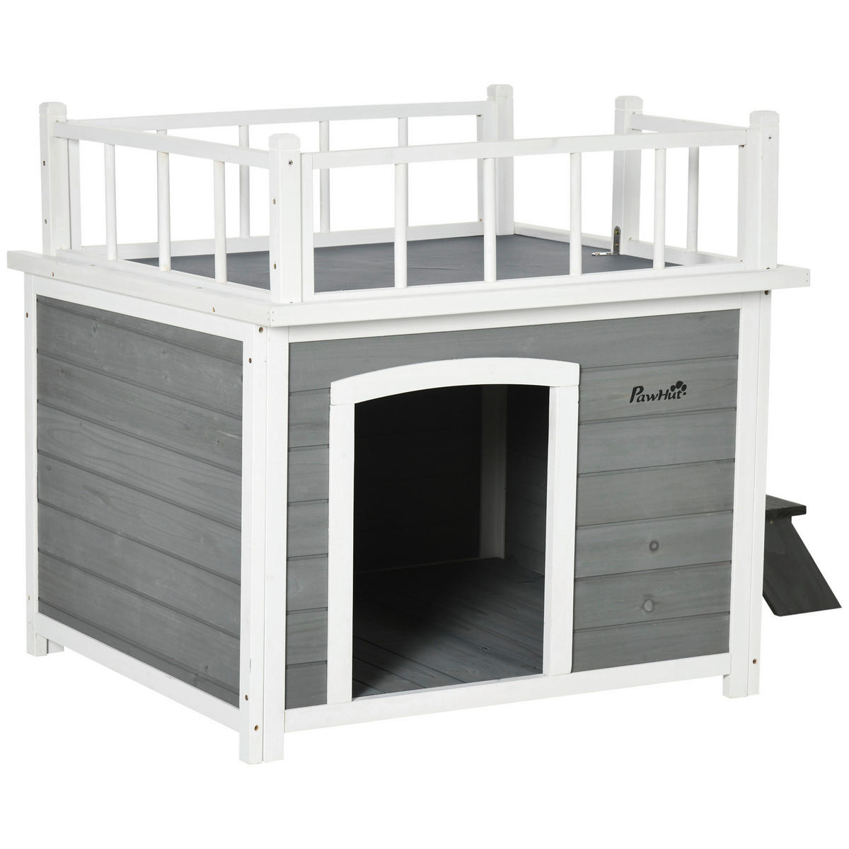 PawHut Hunde-Zubehör hellgrau Holz B/H/L: ca. 77x121x78 cm Hundehütte - hellgrau (78,00/77,00/121,00cm) - PawHut
