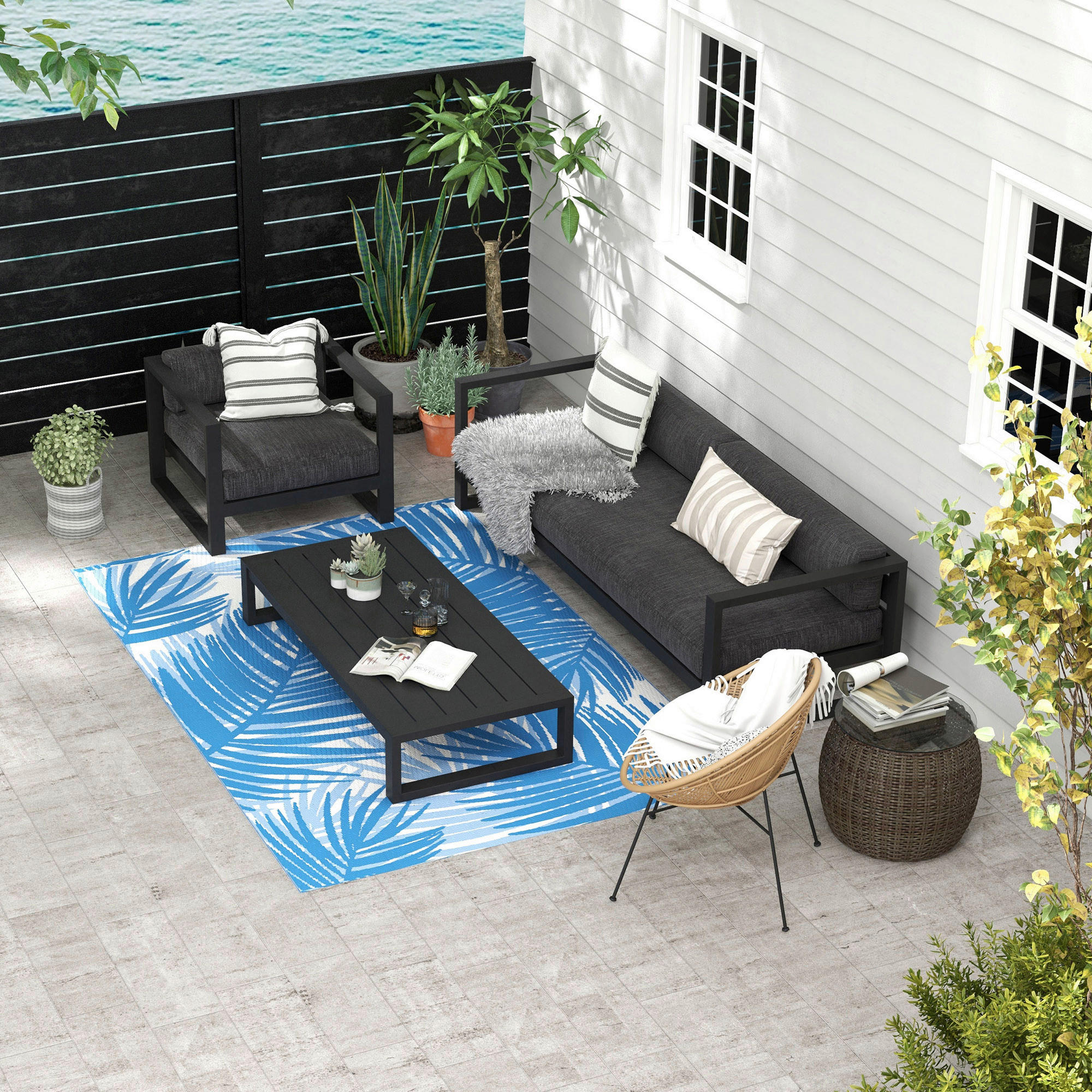 Outsunny Outdoor-Teppich blau B/H/L: ca. 274x182x0,3 cm Outdoor-Teppich - blau (0,30/274,00/182,00cm) - Outsunny