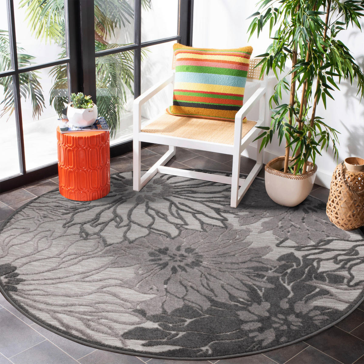 Sanat Outdoorteppich FLORAL grau B/L: ca. 200x200 cm FLORAL - grau (200,00/200,00cm) - Sanat