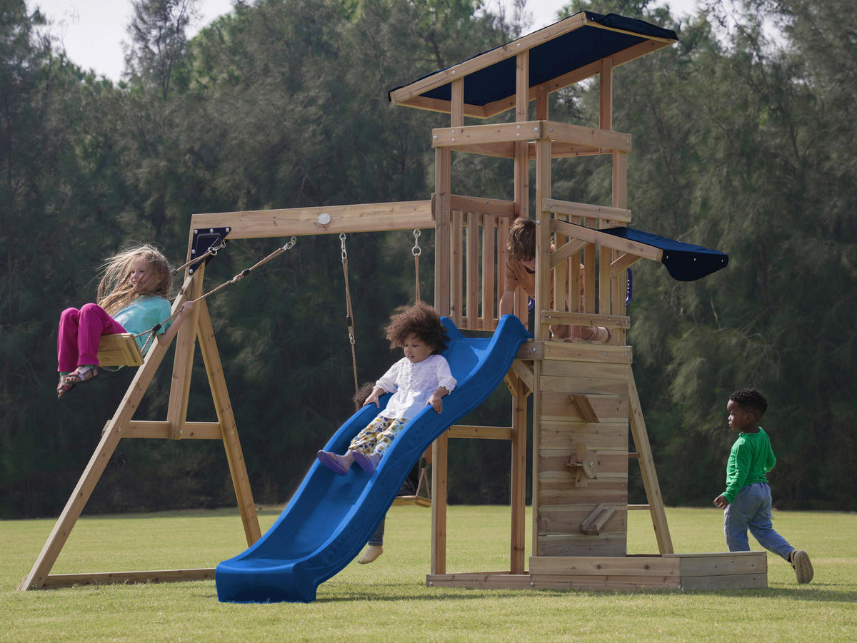 AXI Spielturm Malik braun B/H/L: ca. 345x270x336 cm Malik - braun/blau (336,00/345,00/270,00cm) - AXI
