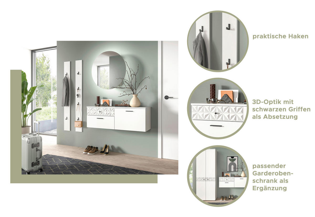 Garderobe Prisma weiß weiß Hochglanz B/H/T: ca. 226x192x34 cm Prisma - weiß (226,00/192,00/34,00cm) - xonox.home