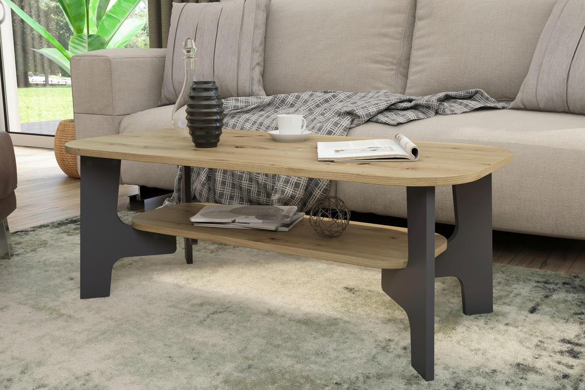 Couchtisch JONNY Eiche Nachbildung anthrazit B/H/T: ca. 110x42,5x55 cm JONNY - Eiche/anthrazit (110,00/42,50/55,00cm) - byLIVING