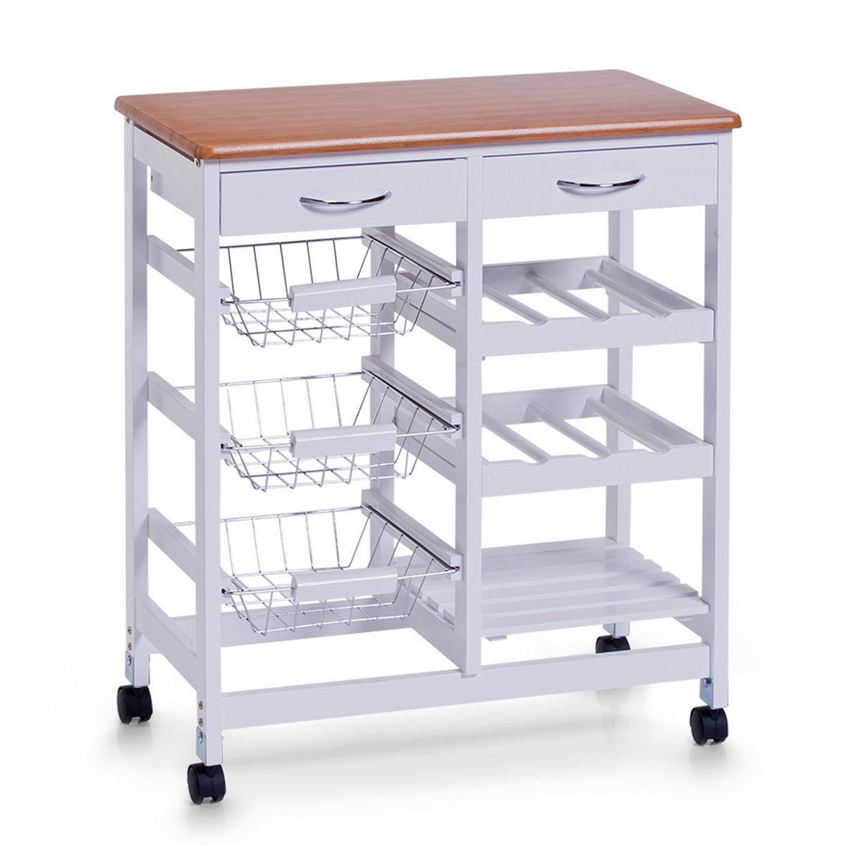 Zeller Küchenrollwagen weiß Bambus B/H/L: ca. 36x76x66 cm Küchenrollwagen - weiß (66,00/36,00/76,00cm) - Zeller