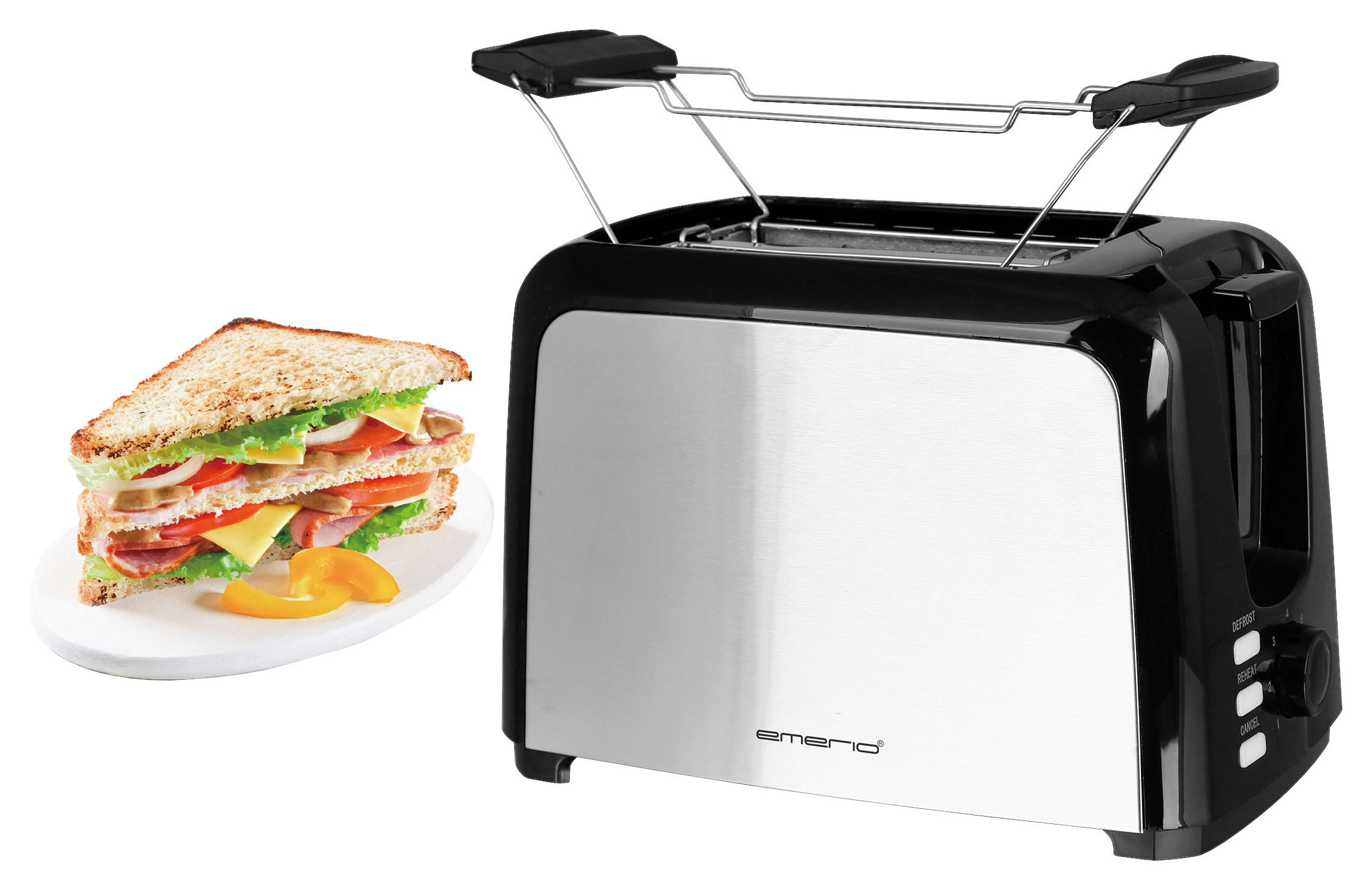 Emerio Toastautomat TO-123924 silber schwarz Kunststoff Edelstahl B/H/T: ca. 29,5x17,5x15,6 cm Toastautomat TO-123924 - schwarz/silber (29,50/17,50/15,60cm) - Emerio
