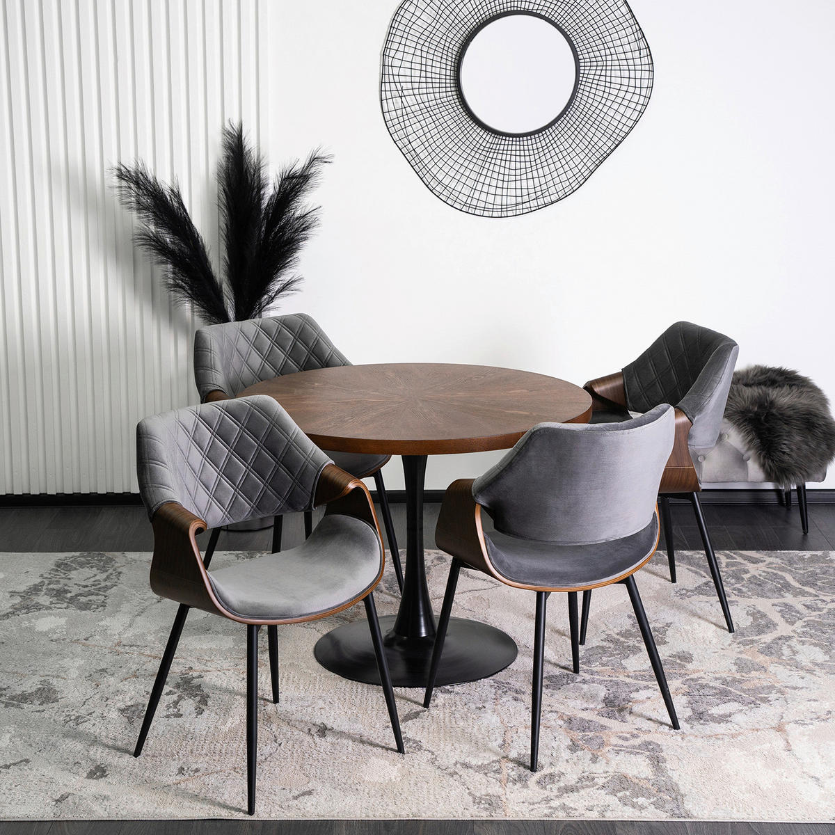 Stuhl DAKOTA nussbaum grau Velourstoff B/H/T: ca. 59x86x50 cm DAKOTA - nussbaum/grau (59,00/86,00/50,00cm) - WIPMEB